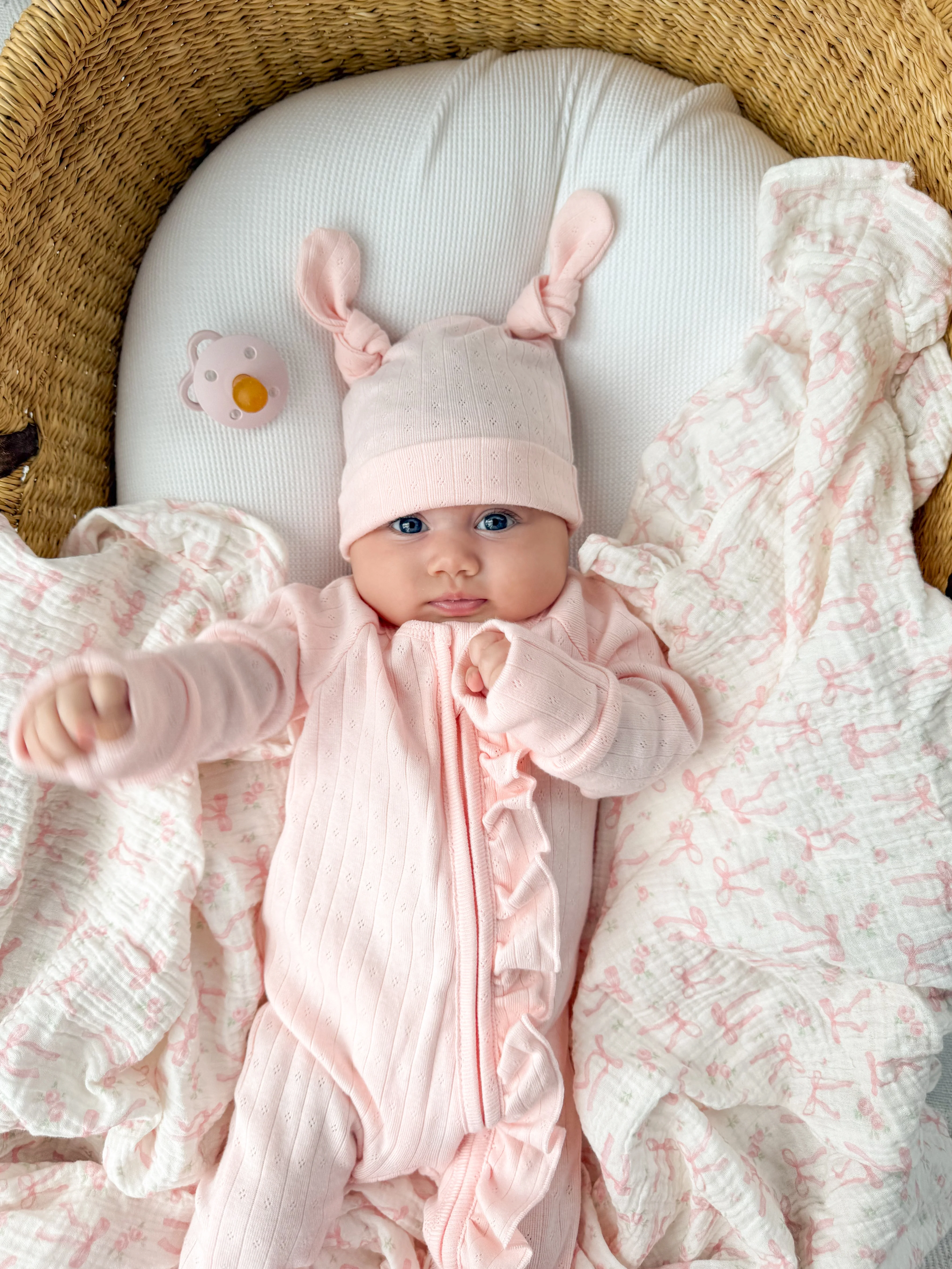 Essential Double Knot Beanie | Petal Pink Pointelle - Image 3