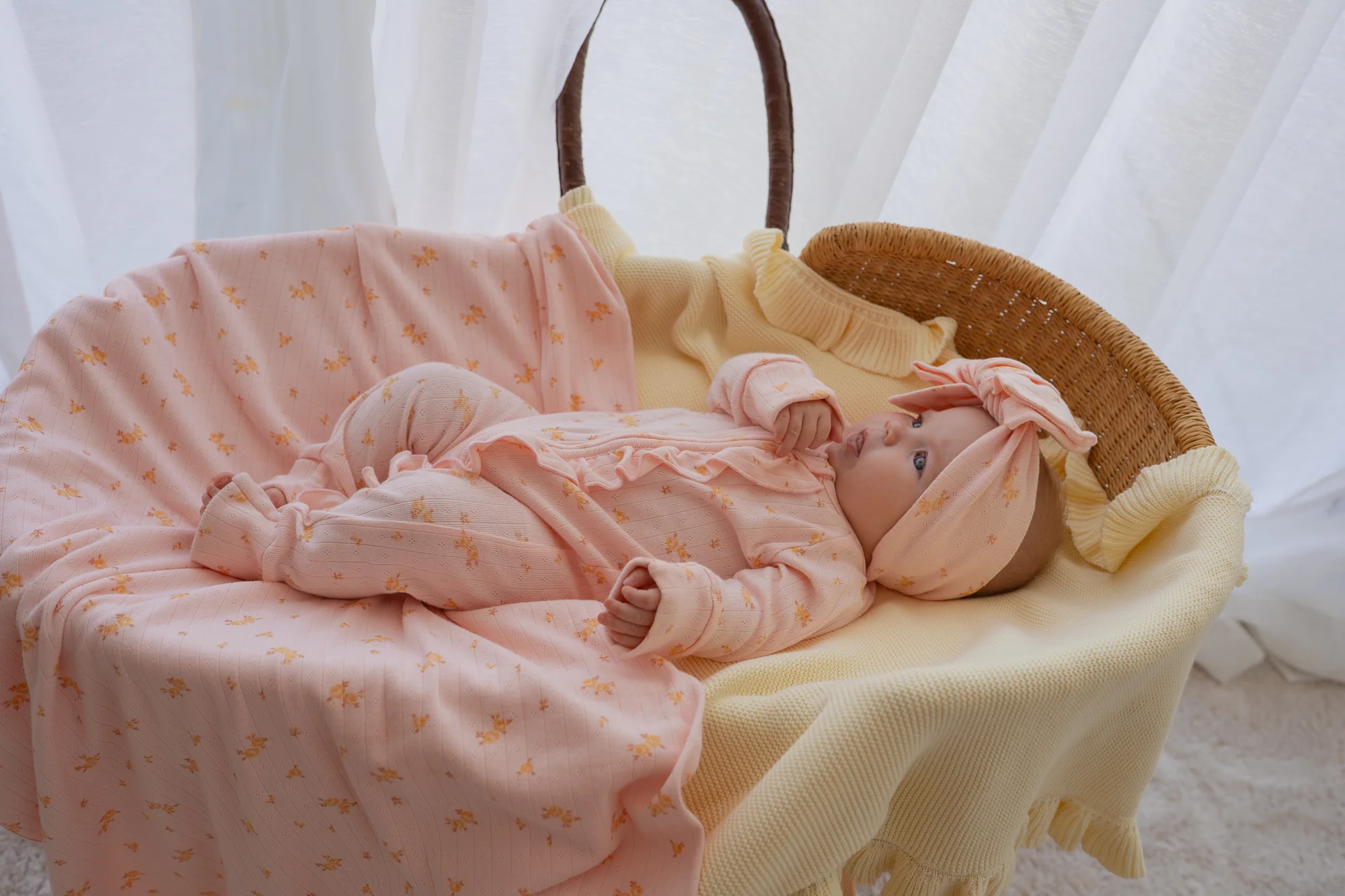Essential Frill Zip Romper | Tiny Yellow Floral Pointelle - Image 11