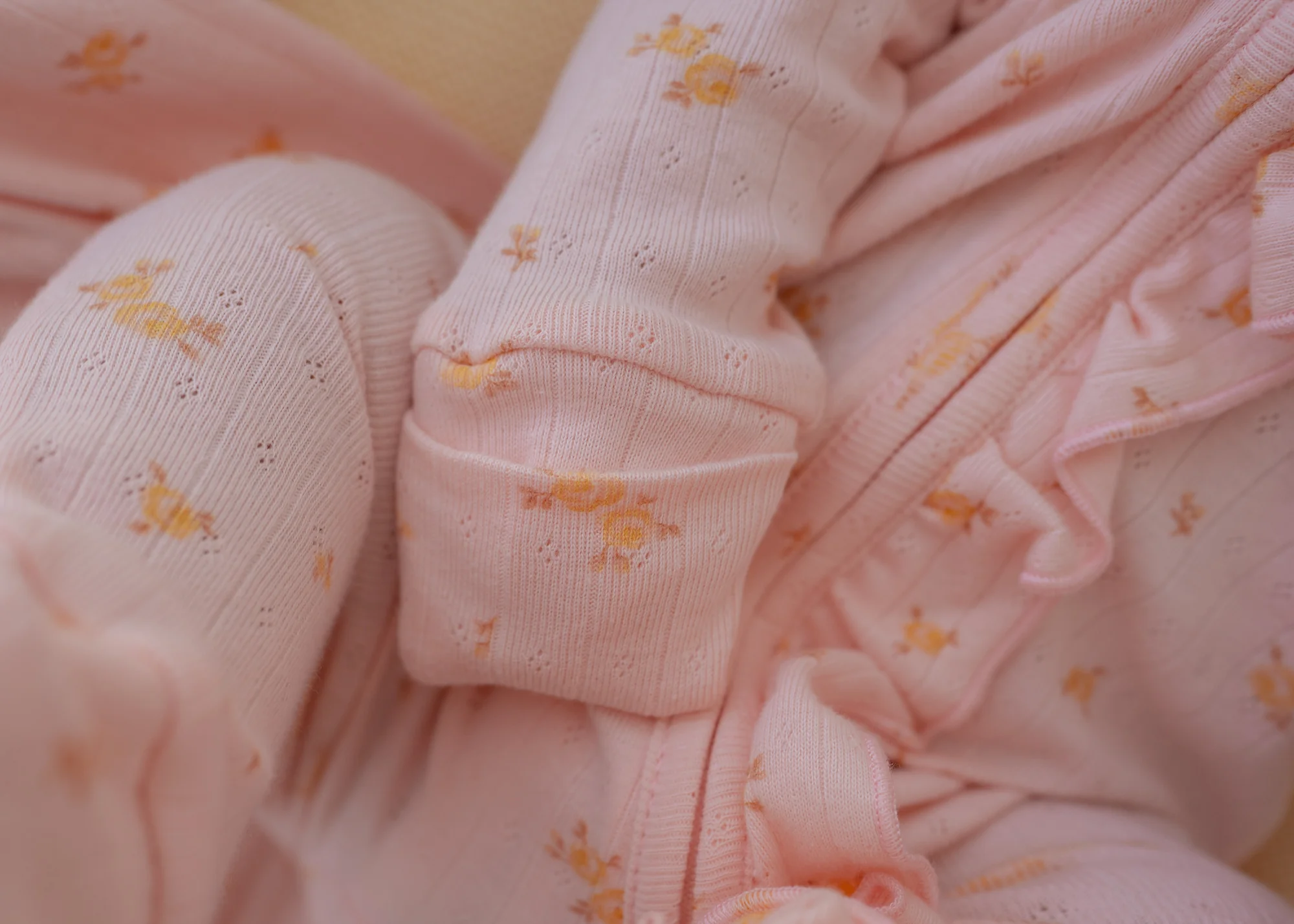 Essential Frill Zip Romper | Tiny Yellow Floral Pointelle - Image 12