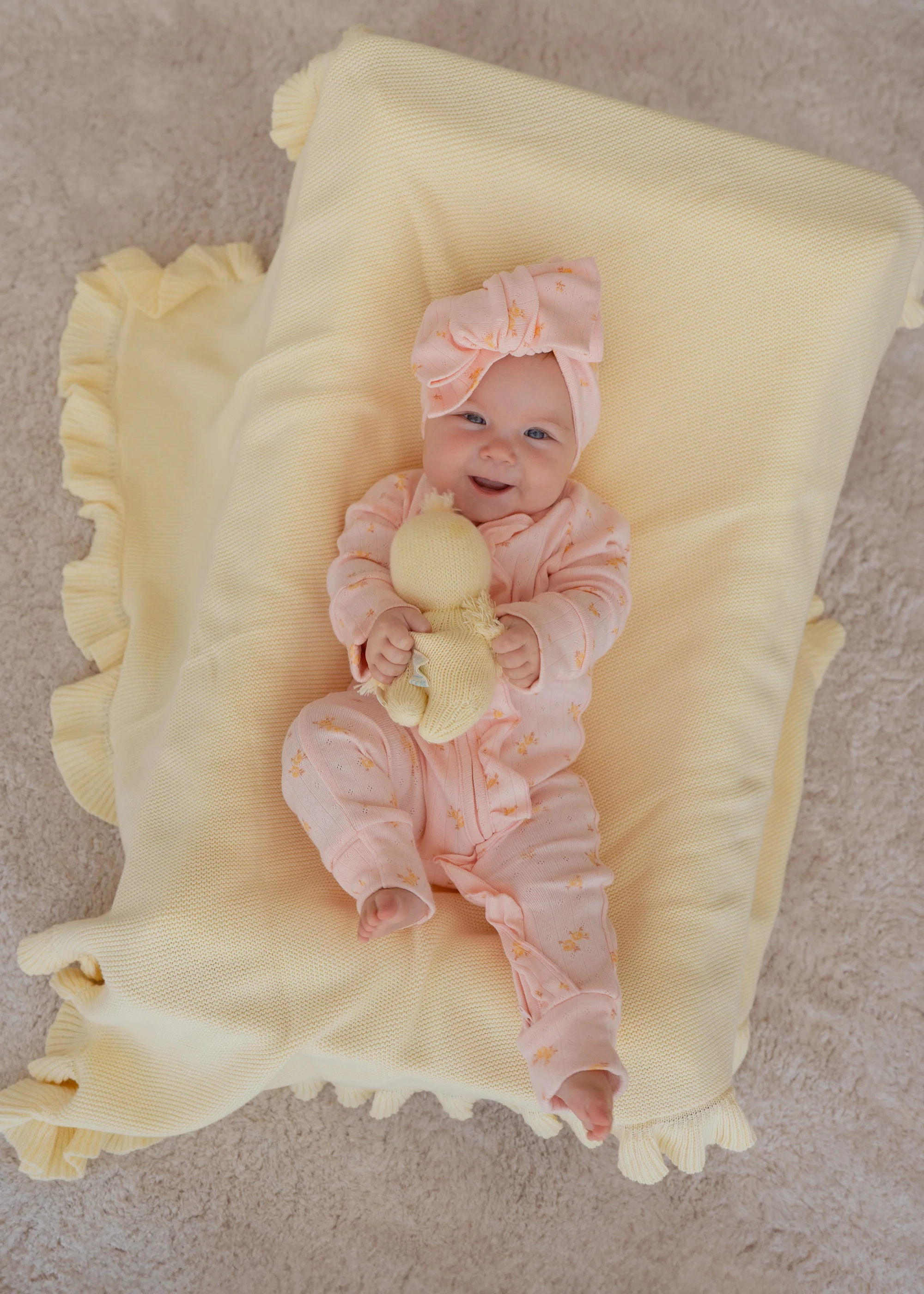 Essential Frill Zip Romper | Tiny Yellow Floral Pointelle - Image 13