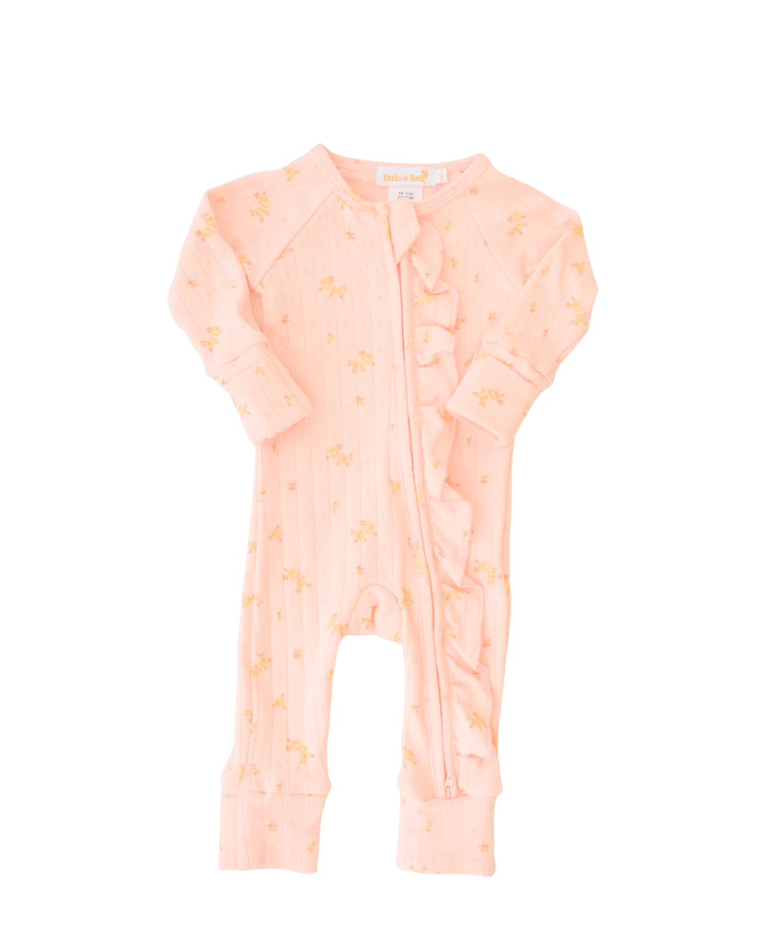 Essential Frill Zip Romper | Tiny Yellow Floral Pointelle - Image 3