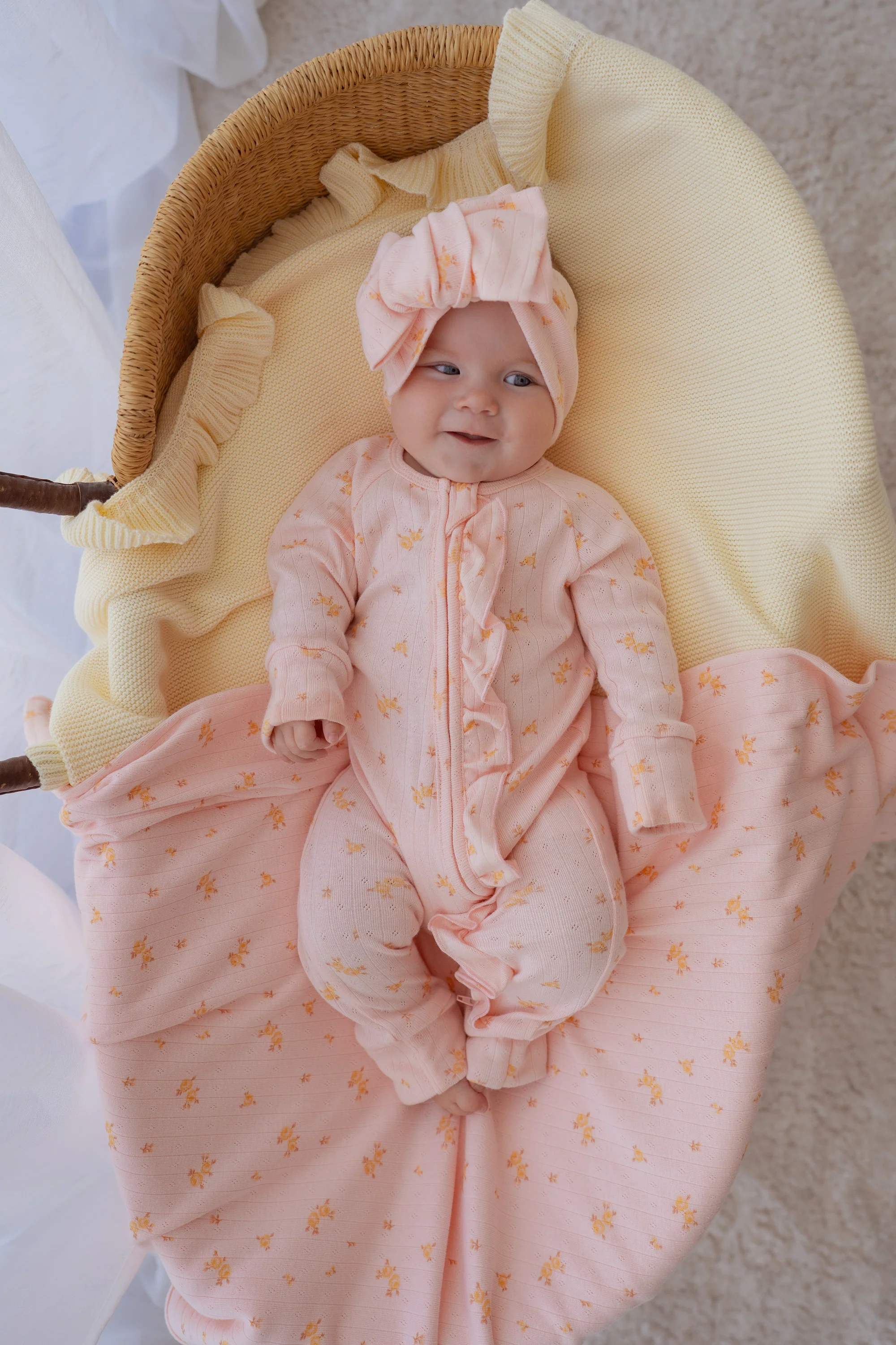 Essential Frill Zip Romper | Tiny Yellow Floral Pointelle - Image 7