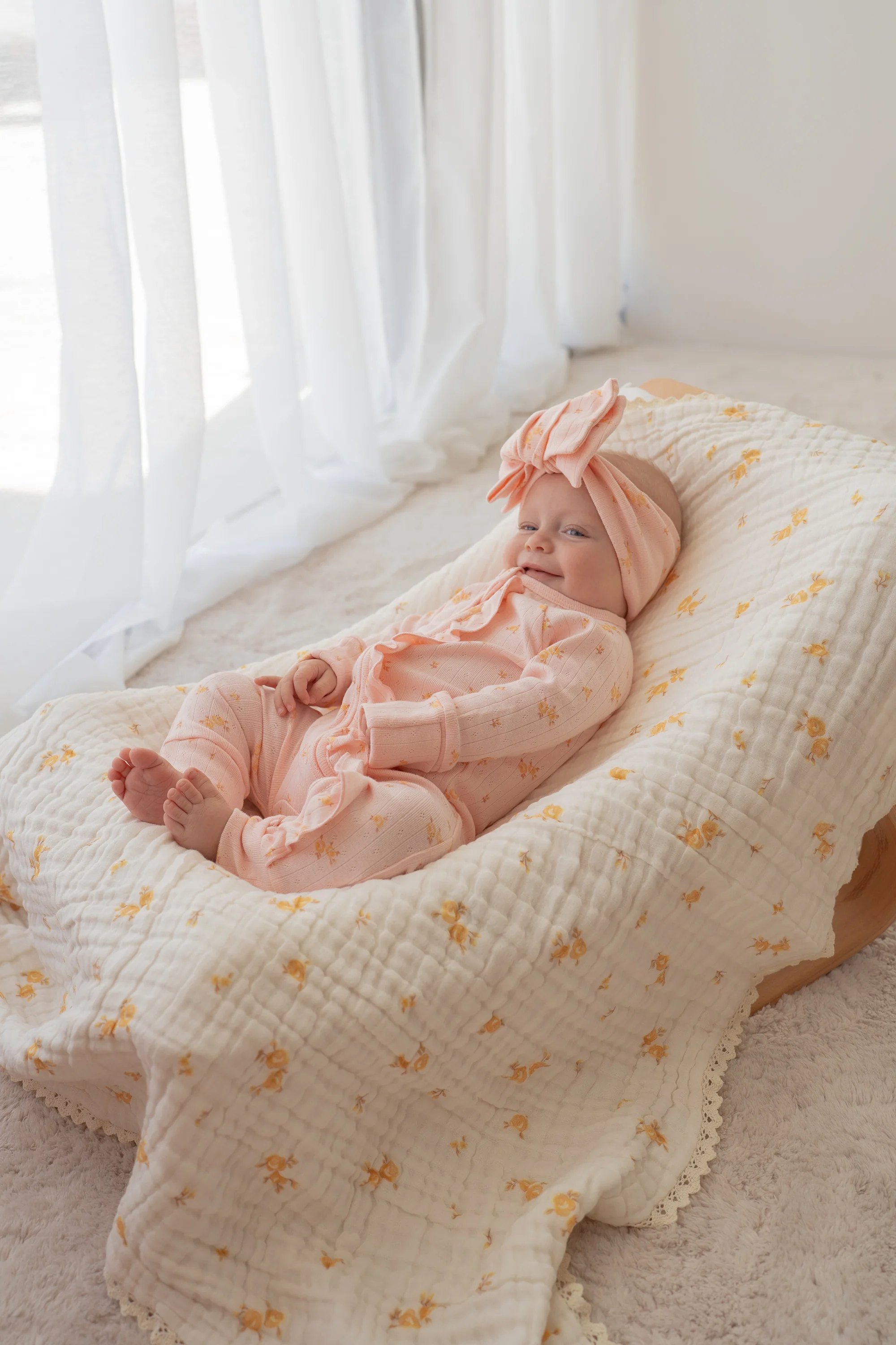 Essential Frill Zip Romper | Tiny Yellow Floral Pointelle - Image 8