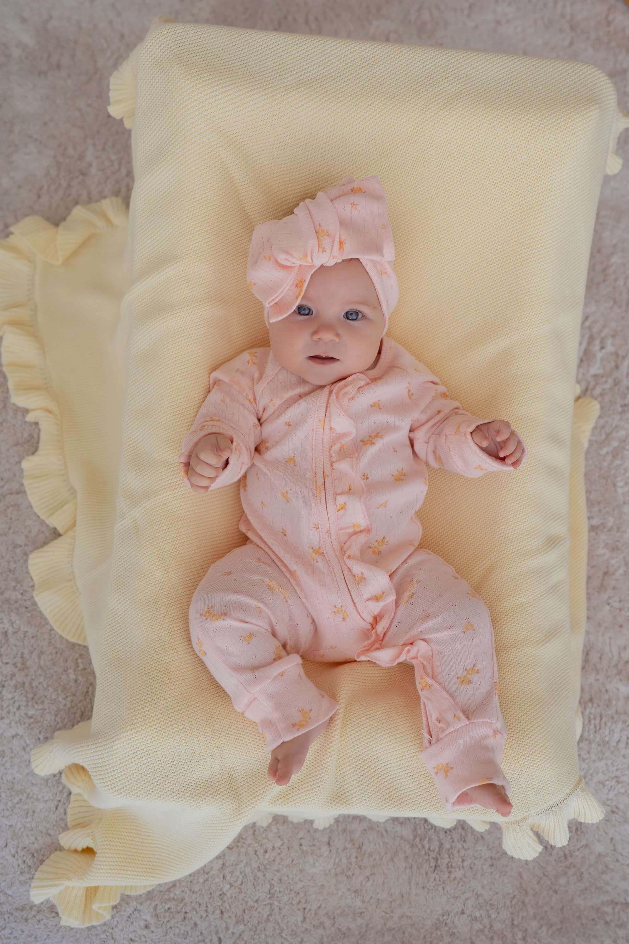 Essential Frill Zip Romper | Tiny Yellow Floral Pointelle - Image 9