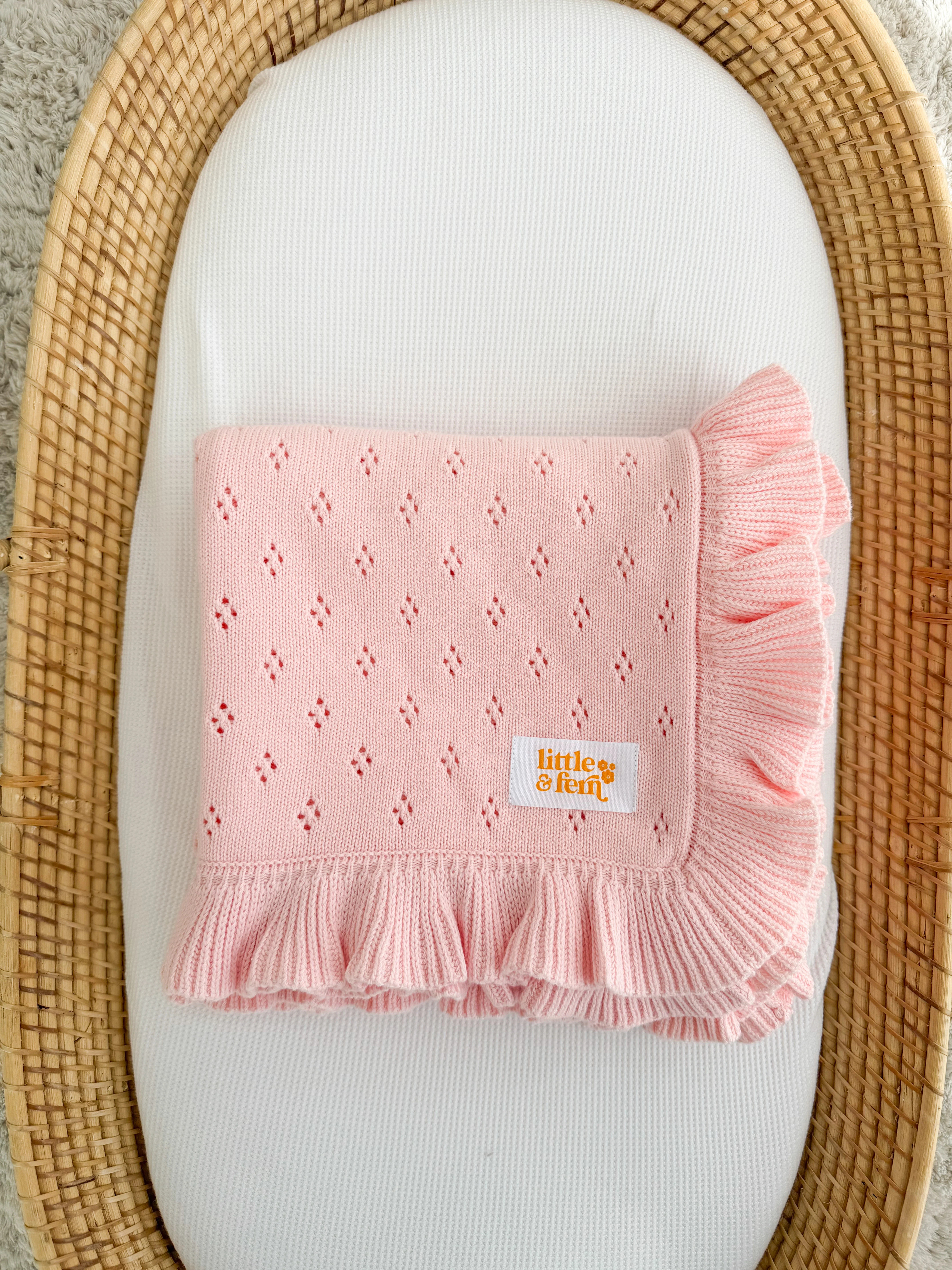 Frill Knit Blanket | Baby Pink Pointelle - Image 3