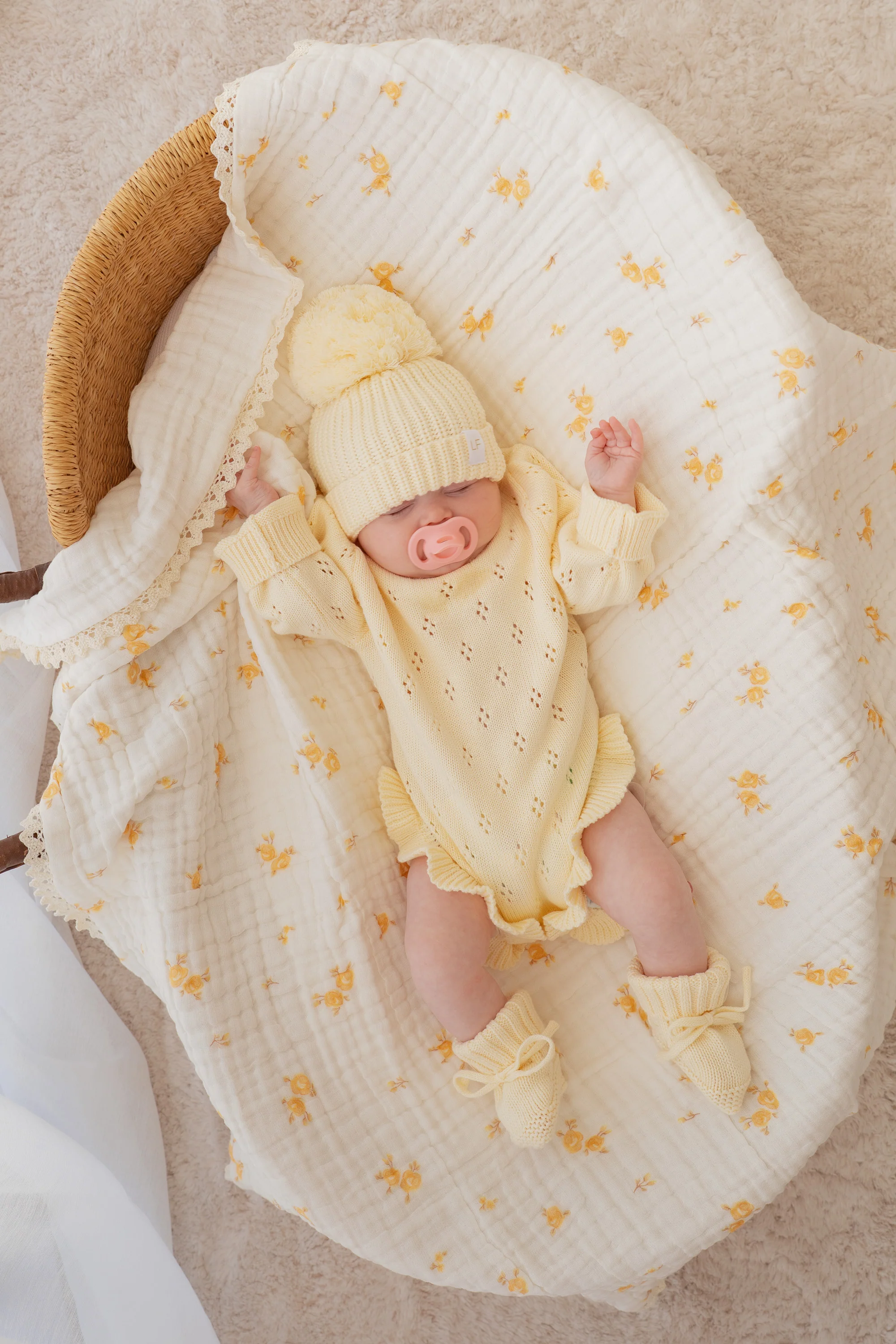 Frill Knit Pointelle Romper | Lemon - Image 4