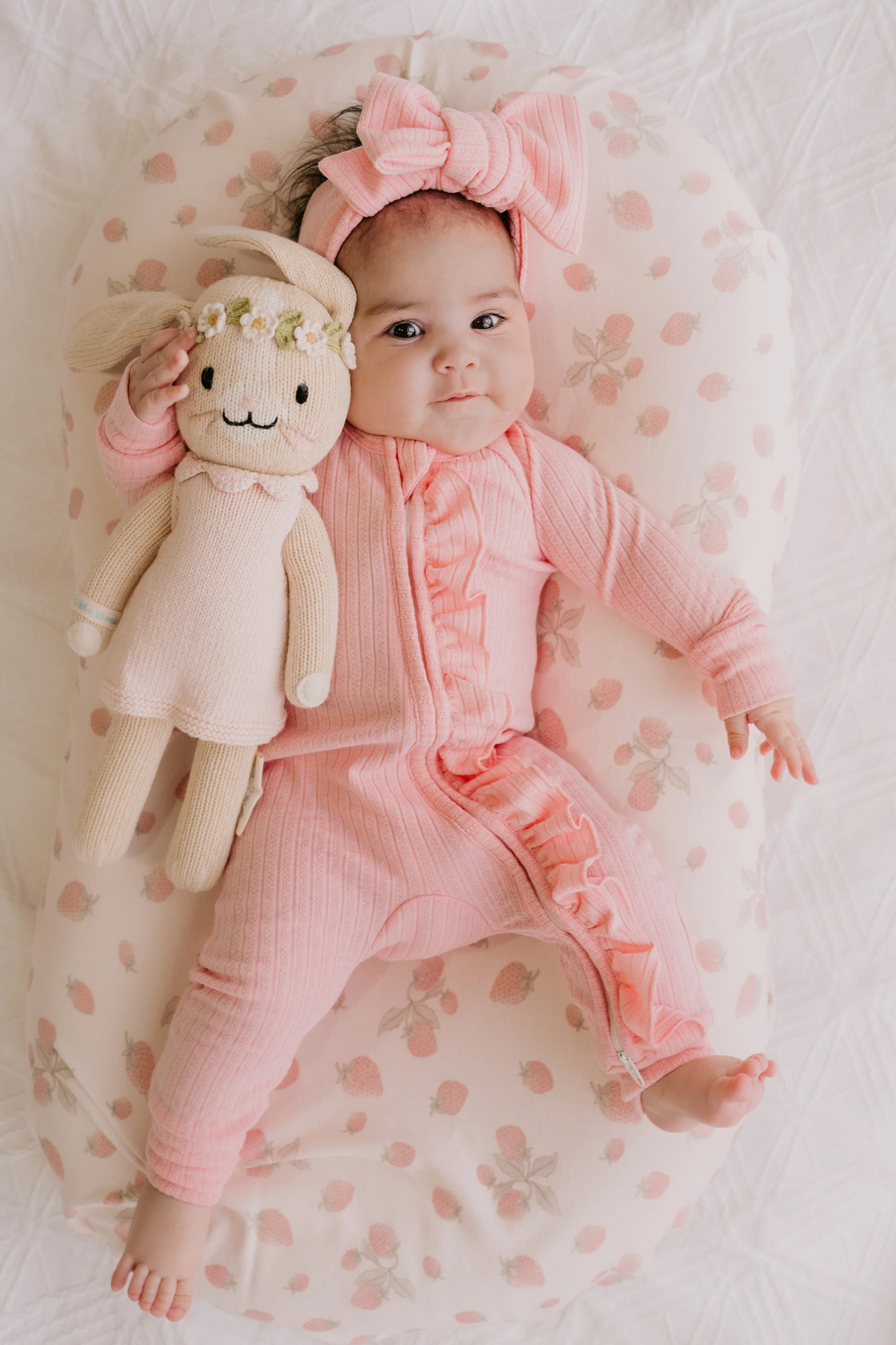 Frill Zip Romper | Peony Rib Pointelle - Image 10