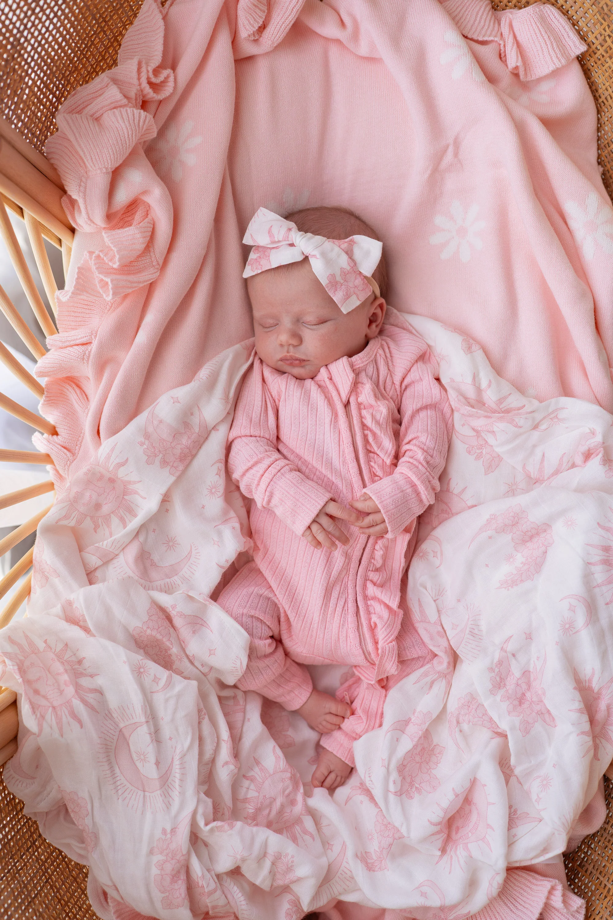 Frill Zip Romper | Peony Rib Pointelle - Image 3