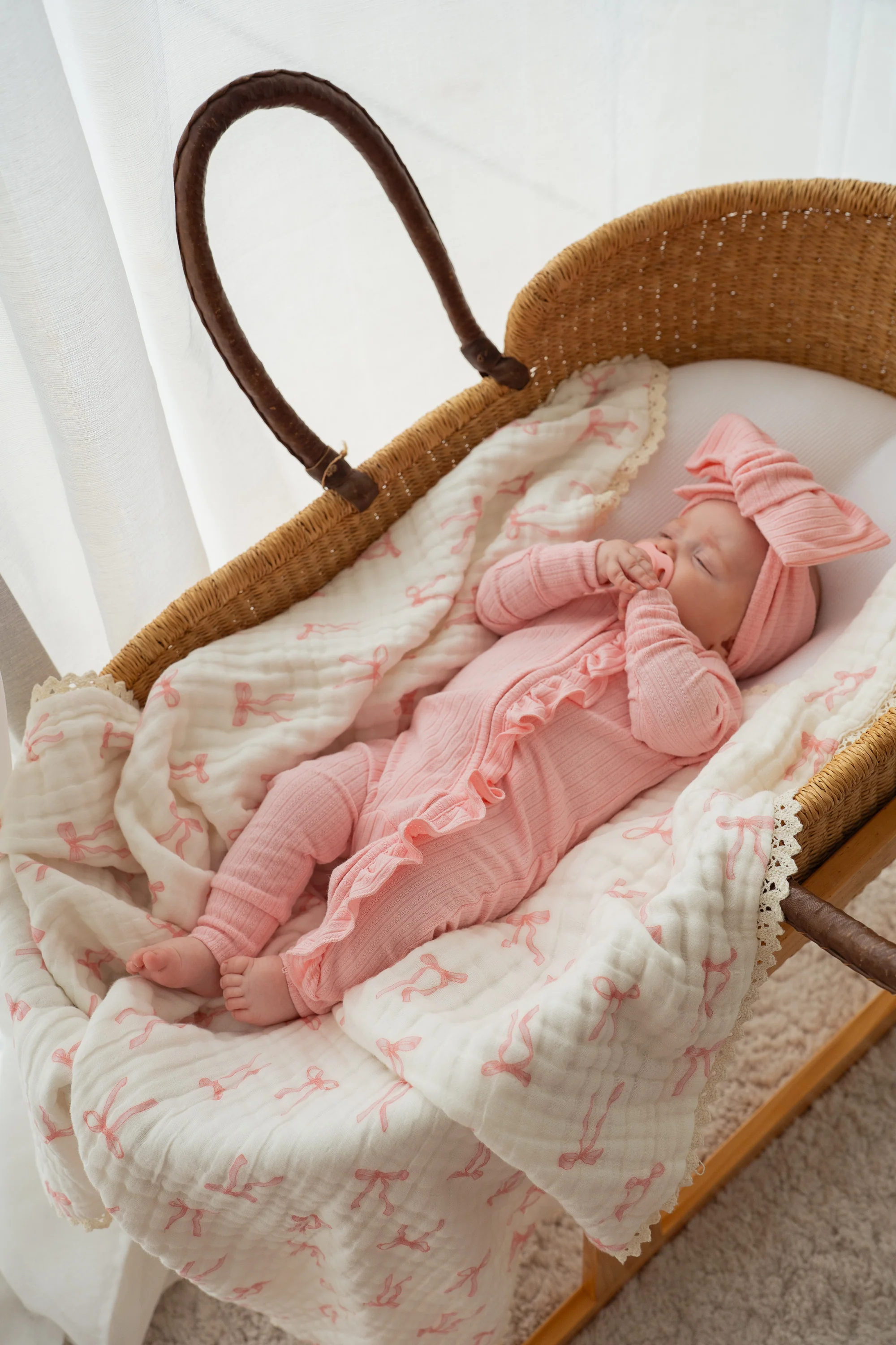 Frill Zip Romper | Peony Rib Pointelle - Image 5