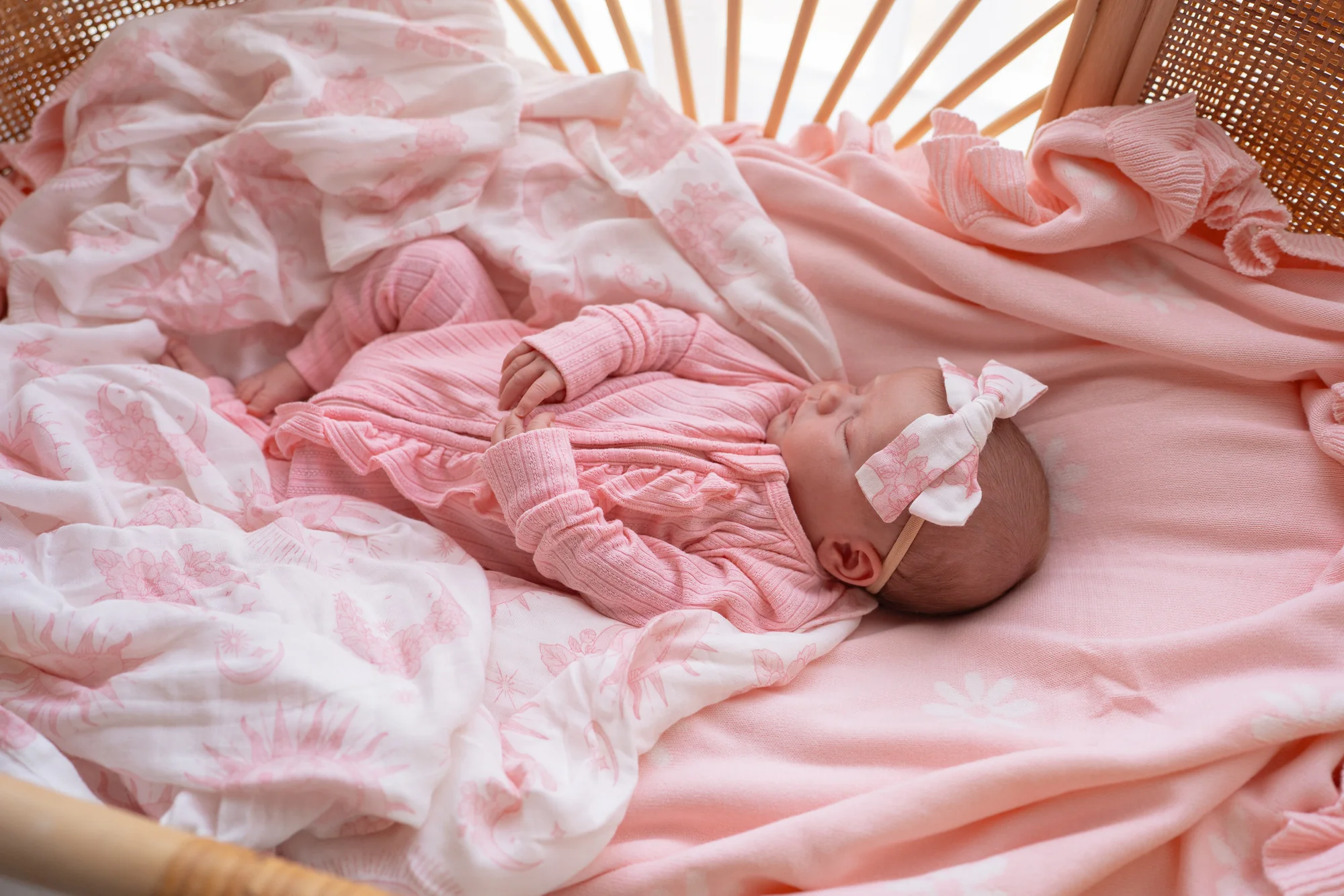 Frill Zip Romper | Peony Rib Pointelle - Image 8