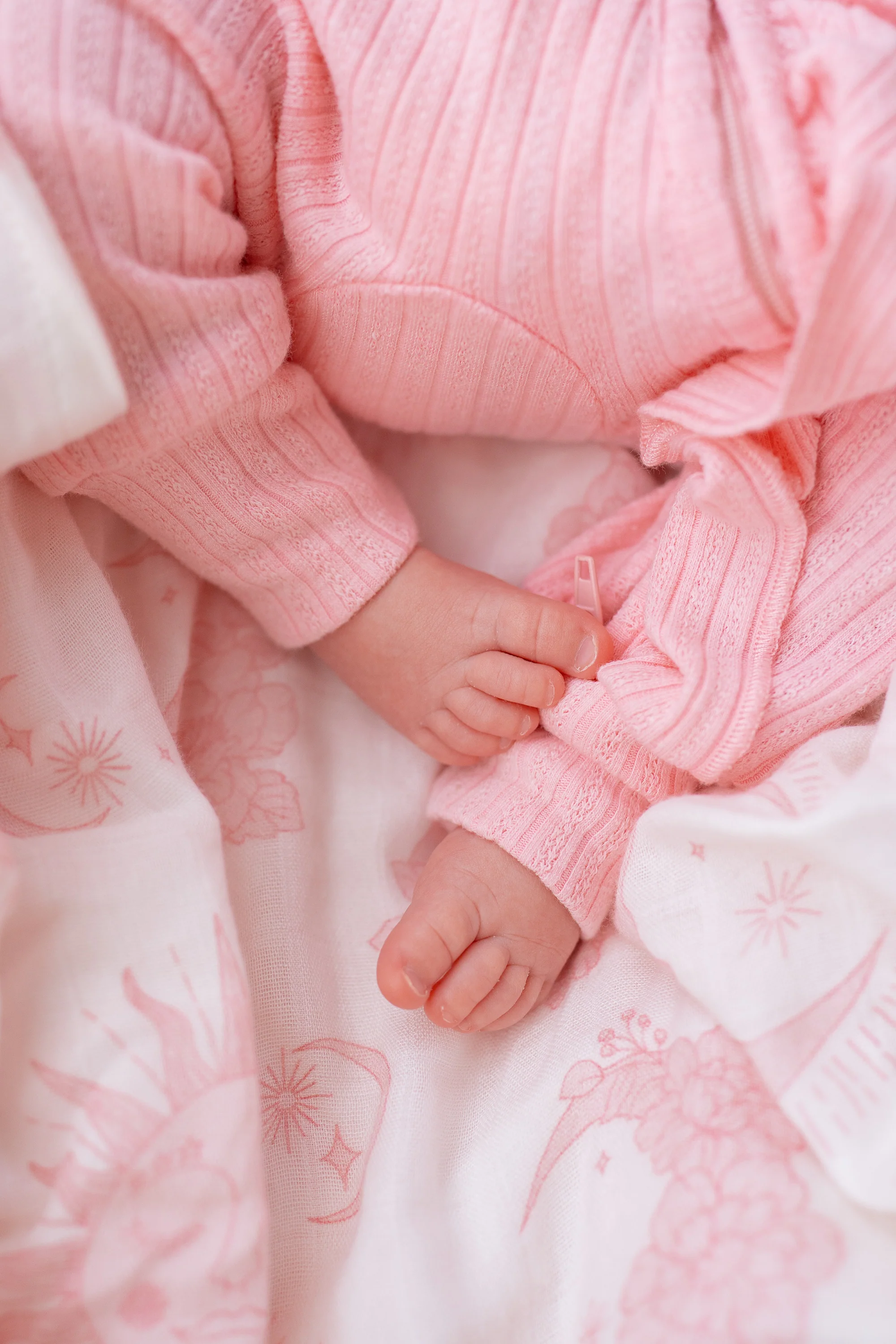 Frill Zip Romper | Peony Rib Pointelle - Image 9