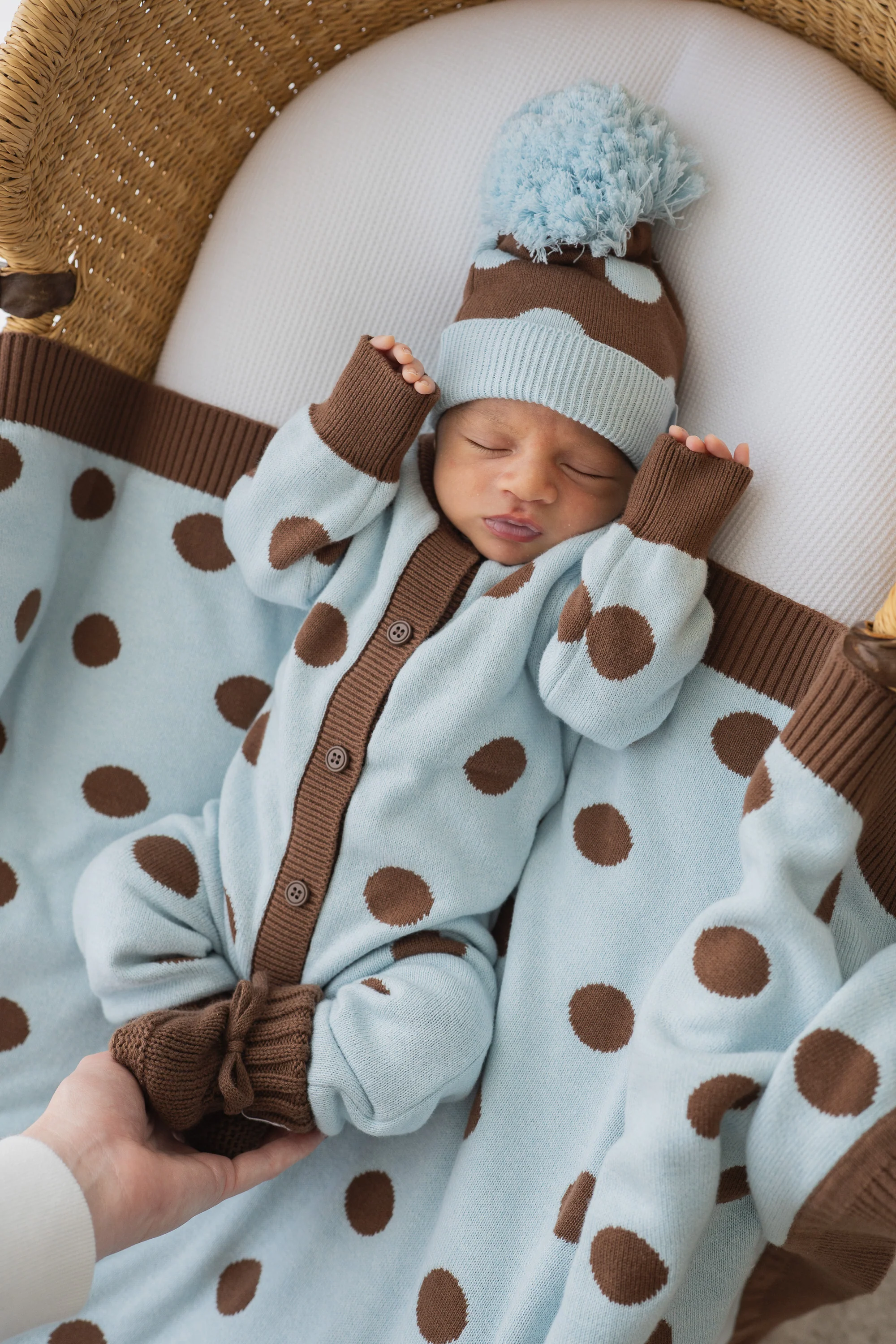 Knit Blanket | Choc Blue Polka *AUGUST PRE-ORDER* - Image 6