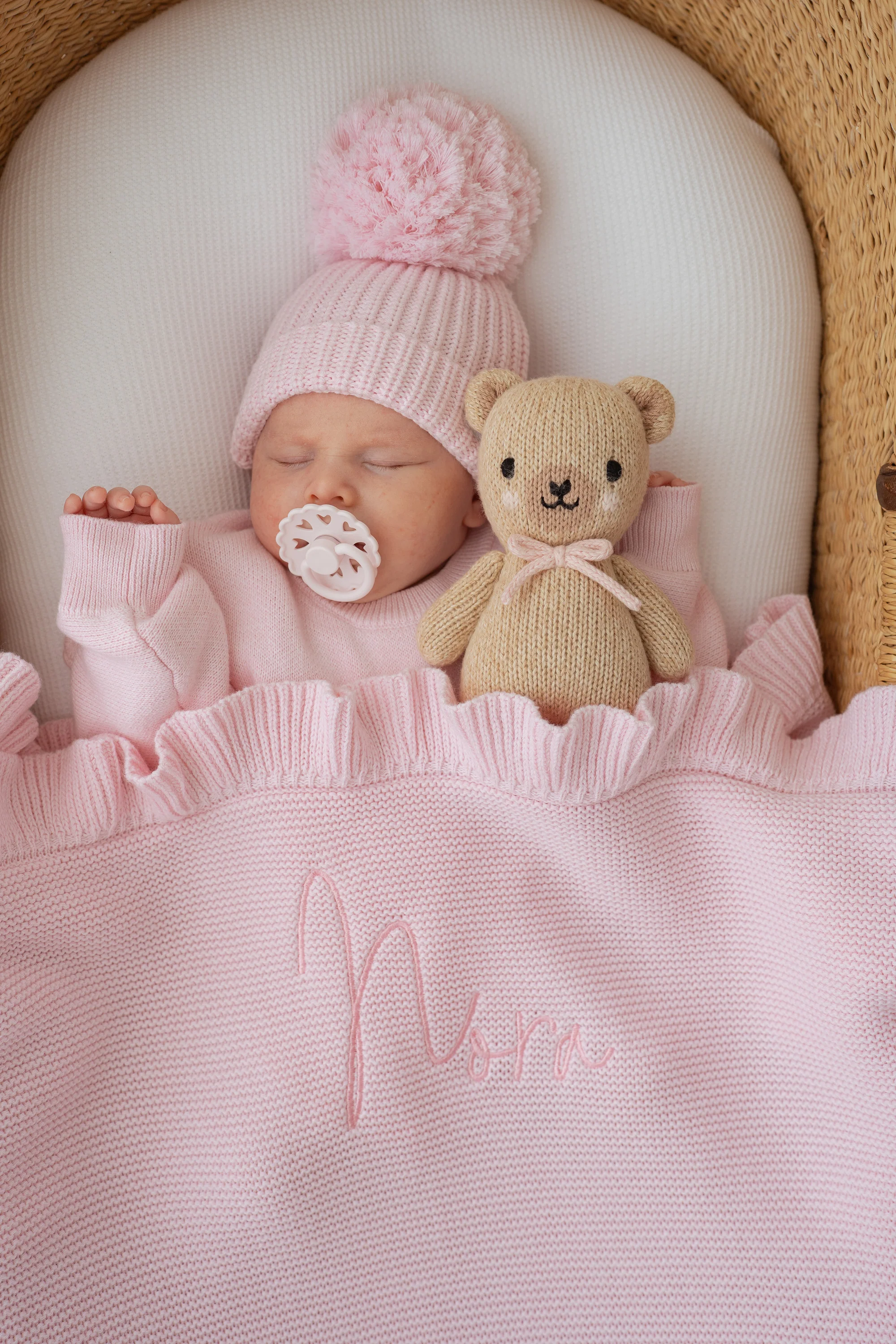 Knitted Pom Beanie | Strawberry Milk - Image 4